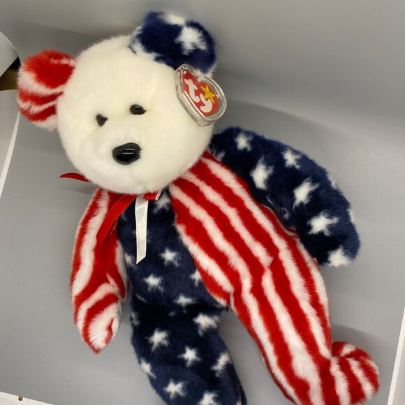 Ty Beanie Buddies 1999 Spangle Red White Blue Patriotic Flag Bear - Picture 4 of 9